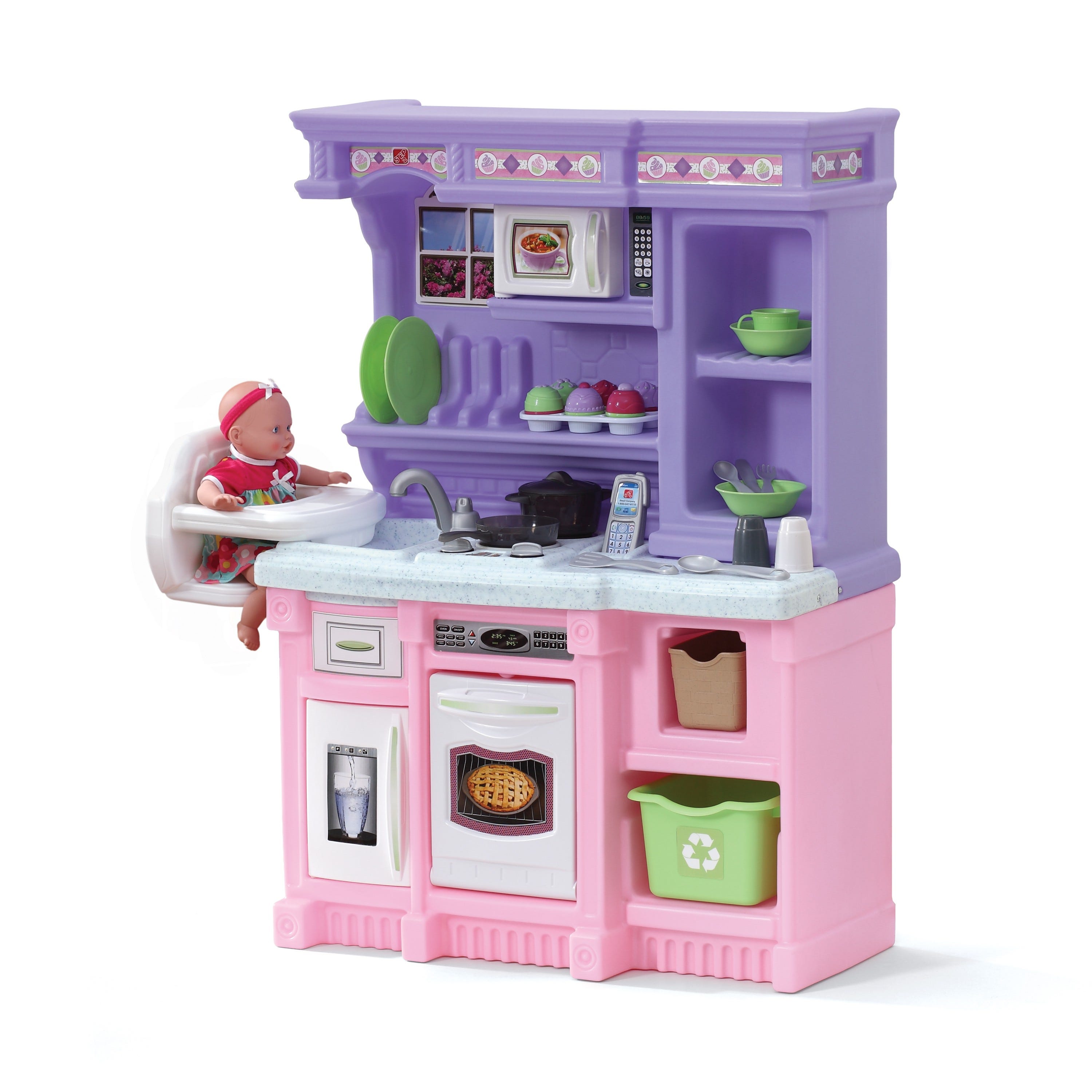 Step2 Little Baker Cuisine Enfant en Rose / Violet en Plastique, Jeu /  Jouet Cuisine pour Enfants avec Kit d'accessoires de 21 Pièces