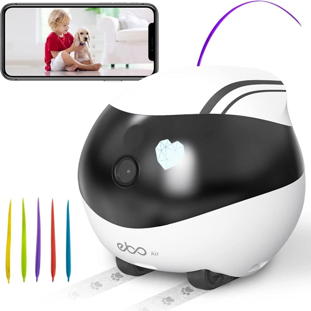 Telecamera di sicurezza domestica per animali domestici, 1080P, telecamera mobile per interni, conversazione a 2 vie, rilevamento del movimento, visione notturna, telecamere mobili wireless con