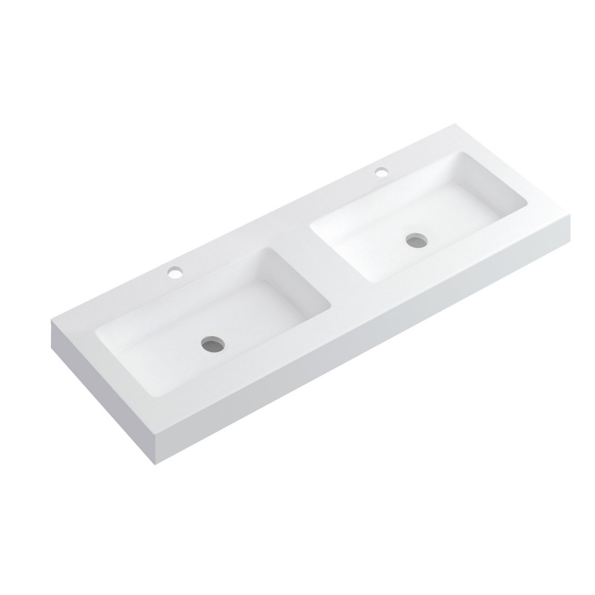 Lavabo con faldón para baño solid surface suspendida blanco mate 150cm (70+10+70) | lavabo suspendido 2 senos fondo 46cm | espesor 10 cm