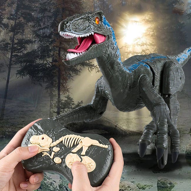 SHOP-STORY - VELOCIRAPTOR GREY : Dinosaure Télécommandé avec