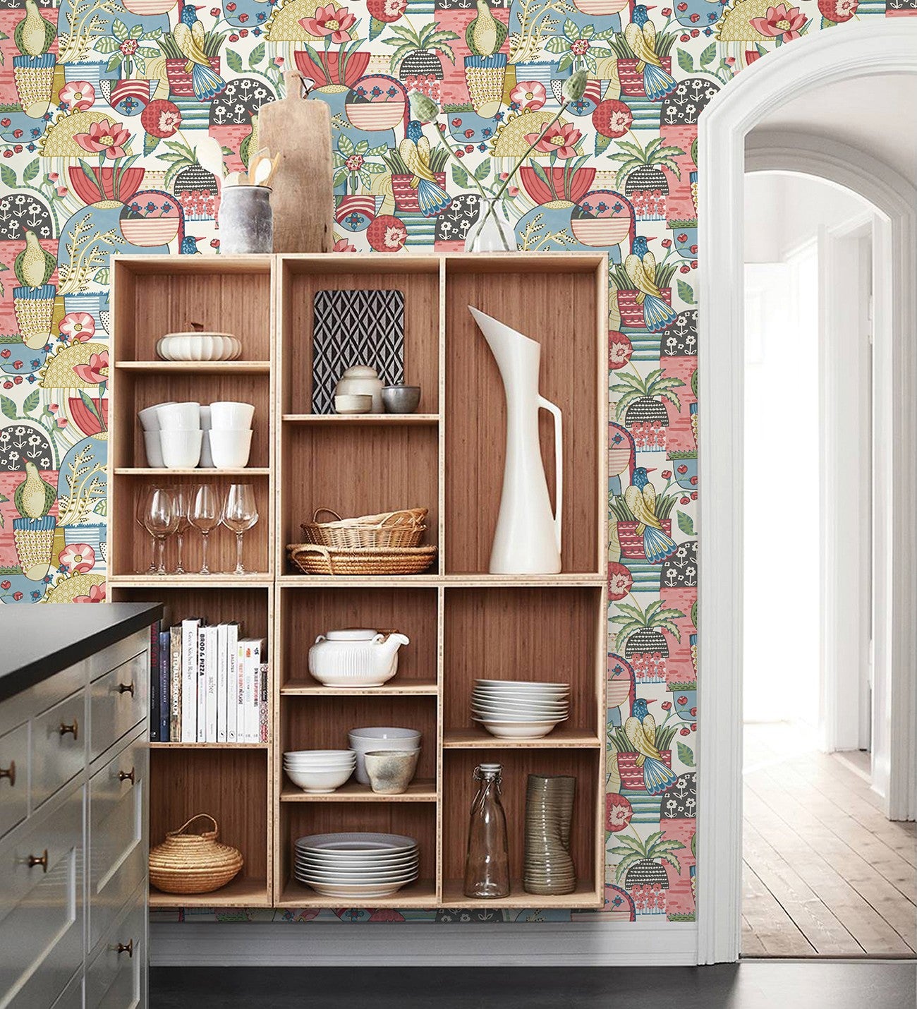 Muestra din a4 de papel pintado vinílico ecológico maceta de plantas y flores con pájaros multicolor - dafne 682094 de gaulan