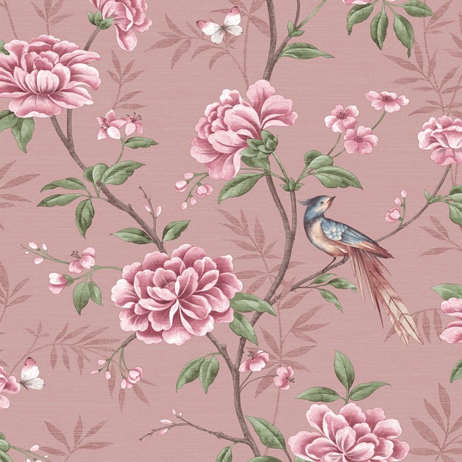 Papel pintado de ramas flores y pájaros estilo romántico - Alison