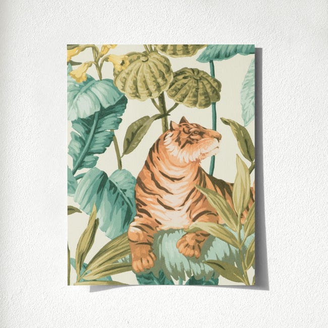 Échantillon DIN A4 de Papier peint en vinyle tigres et feuilles tropicales  blanc texturé en relief - Machli 681998 de GAULAN