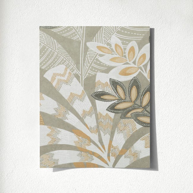 Échantillon DIN A4 de Papier peint en vinyle feuilles ethniques sur fond  noir texturé style tropical - Aruba Palm 681999 de GAULAN
