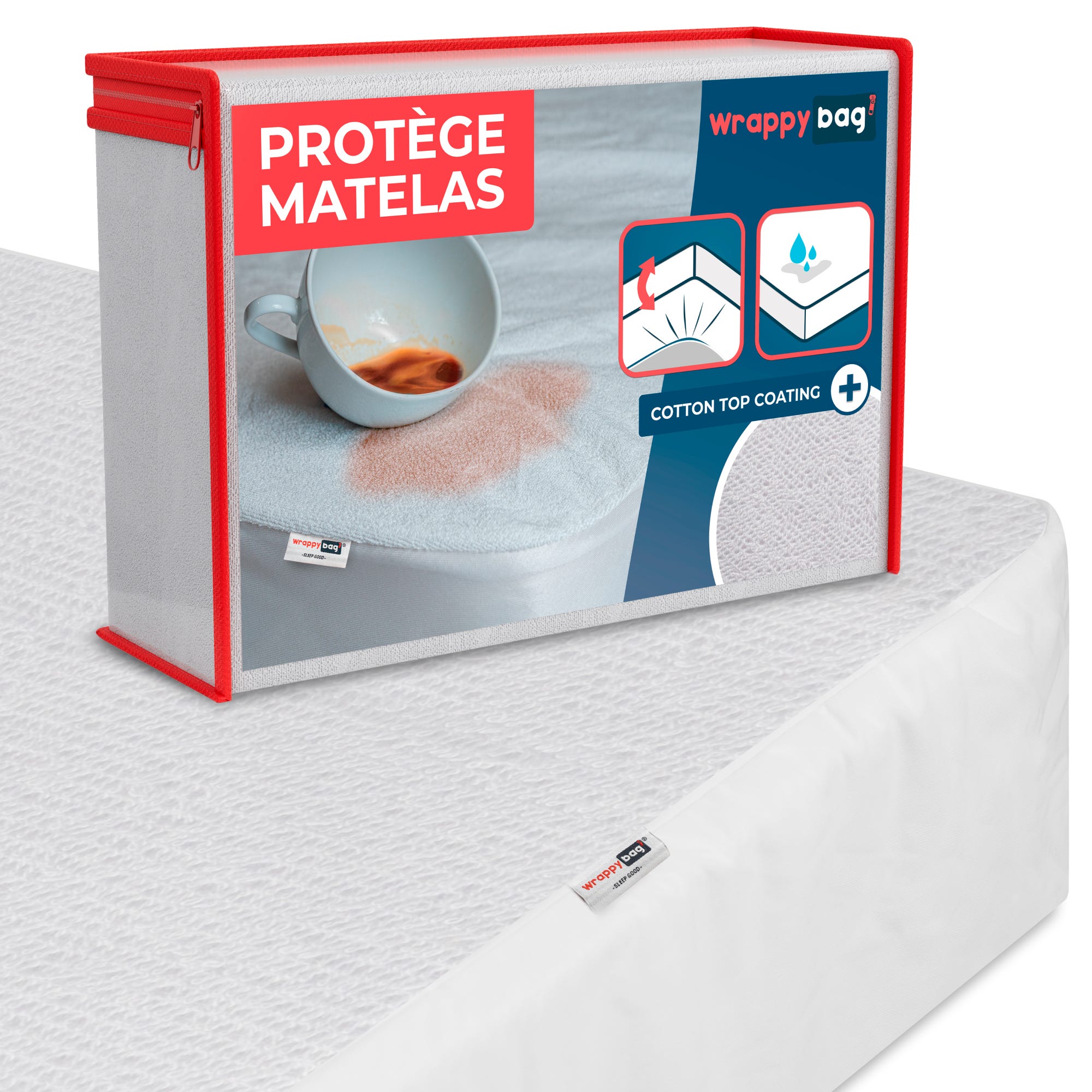 WRAPPYBAG® Protège Matelas Imperméable - 200x200x30cm - Surface en