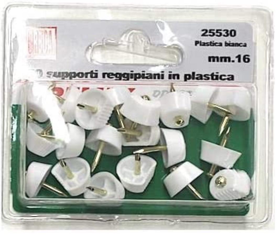 20 PEZZI SUPPORTI REGGIPIANO IN PLASTICA BIANCA COMPLETO DI CHIODO 