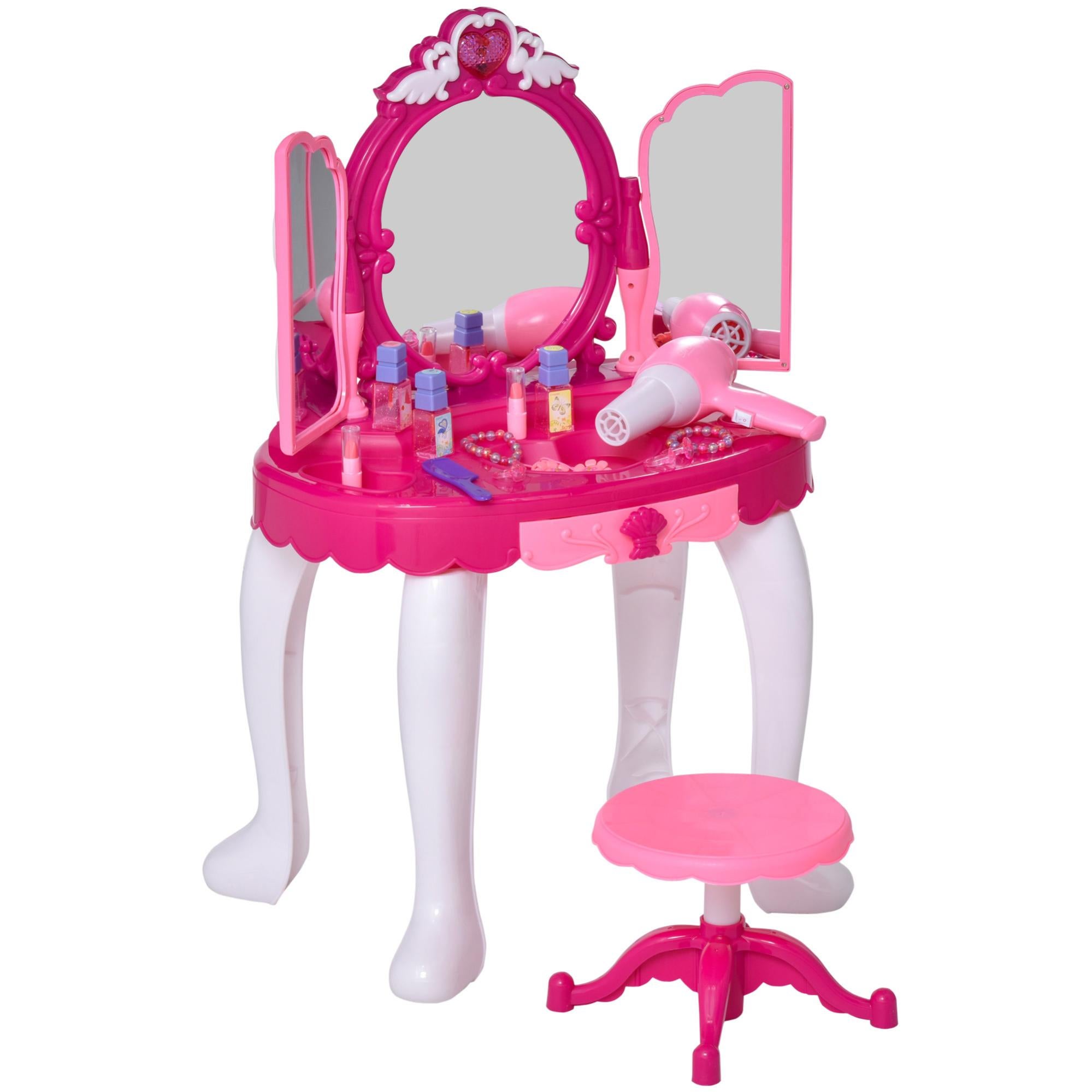 Coiffeuse Enfant Kinderplay Avec Lumière Et Son | Table Maquillage + Tabouret | 50x32x72cm | KP8846