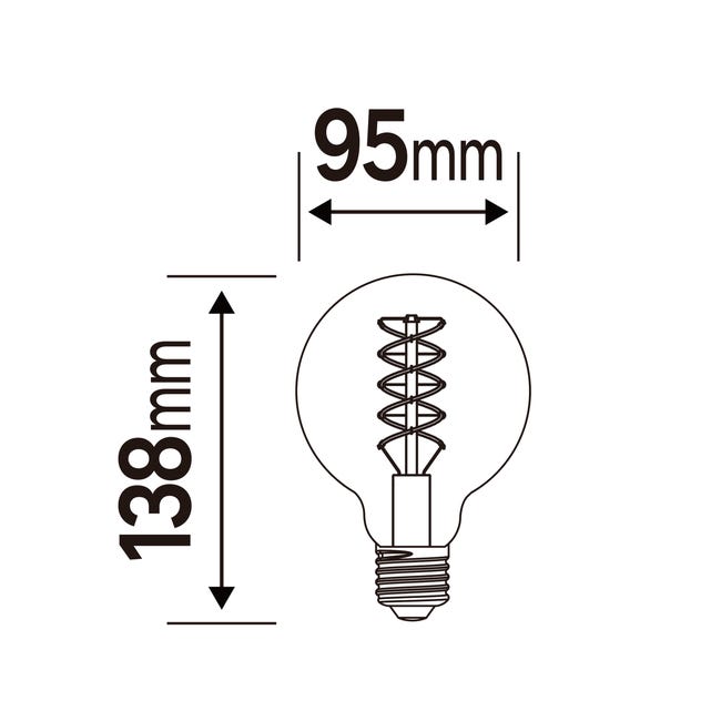 LEXMAN - Set di 4 lampadine LED decorative a filamento - Globo ambrato -  E27 - 500LM - 4,8W equivalenti 42W - Ø 95 mm - 2700K - Bianco caldo