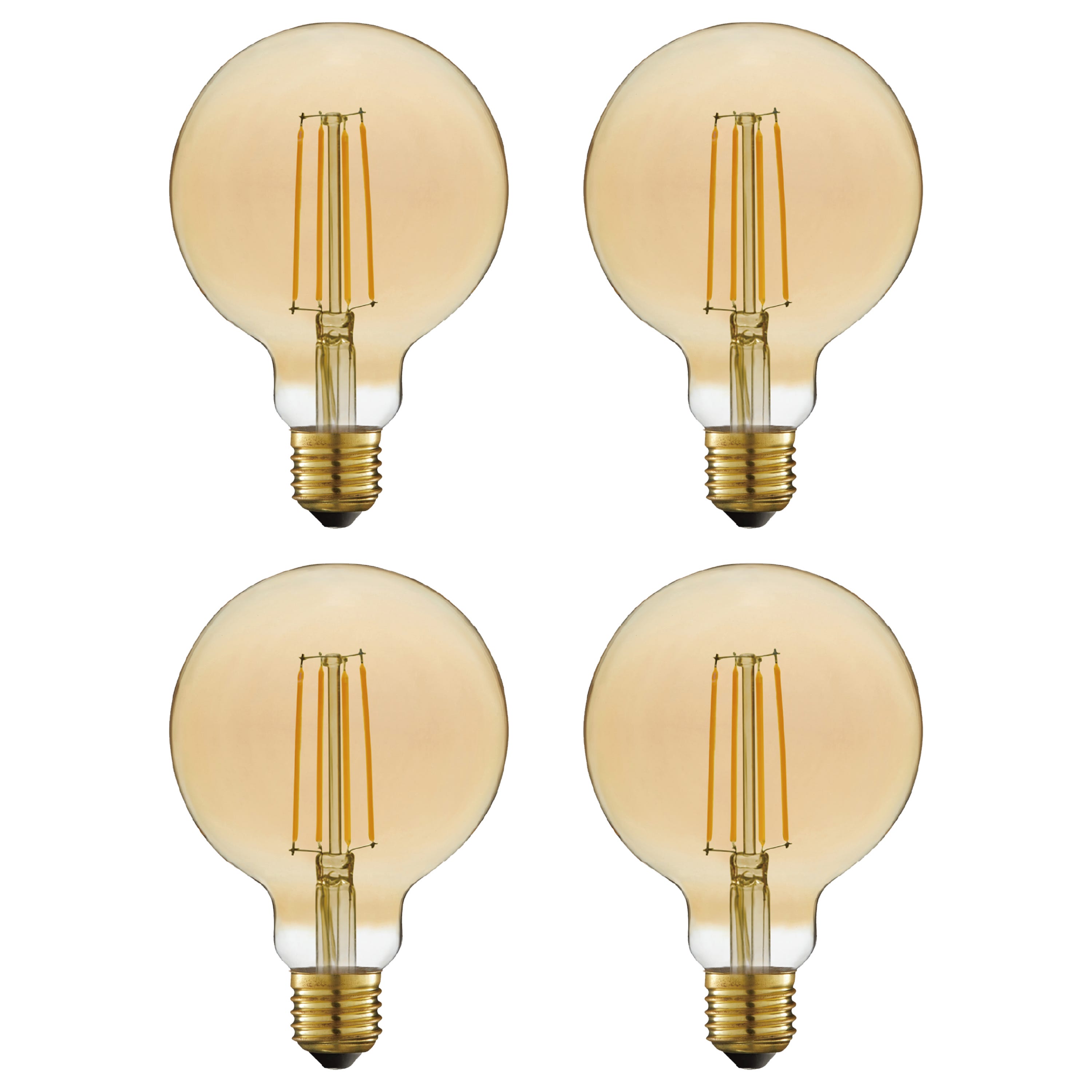 LEXMAN - Set di 4 lampadine LED decorative a filamento - Globo ambrato -  E27 - 806LM - 7,8W equivalenti 60W - Ø 95 mm - 2000K - Bianco caldo