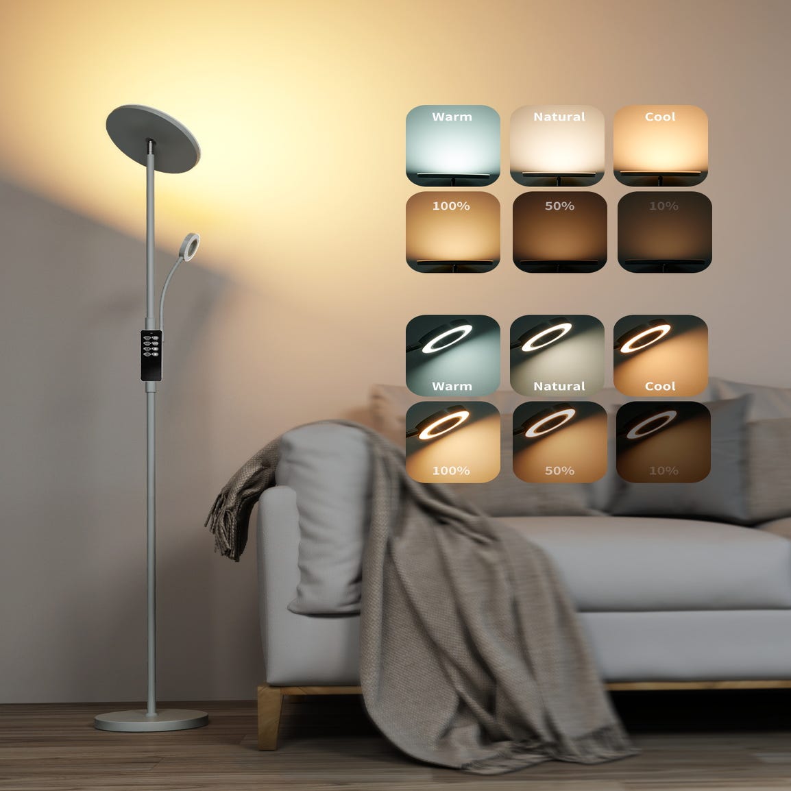 Lampadaire sur Pied LED à intensité variable - Lampadaire salon Dimmable  avec Télécommande 30W Moderne Spirale Design lampe salon lampe sur pied  avec