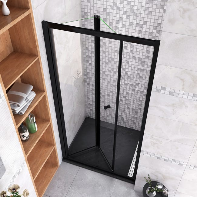Porta doccia per nicchia 80cm doppio battente profili neri