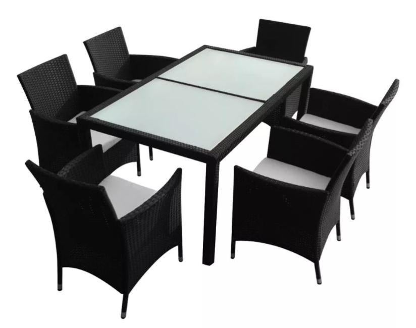 Table rectangulaire et 6 chaises de jardin résine tressée noir Mik