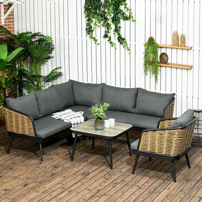 Housse de canapé d'angle d'extérieur en rotin de jardin, housse de meubles  d'angle