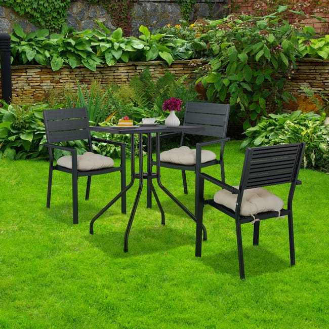 Relaxdays Table de jardin carrée, aspect bois, plastique et métal
