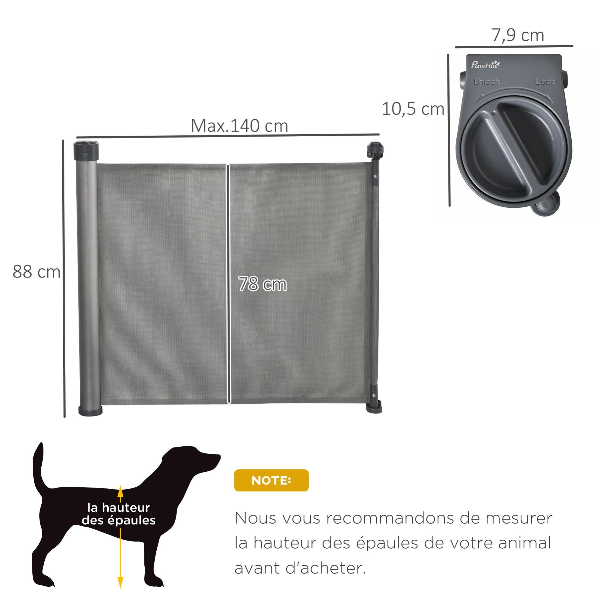 Barrière Rétractable Pour Animaux – Sans Perçage – Maille Robuste – Ajustable 110-180 Cm – Pour Escaliers, Cuisine, Balcon
