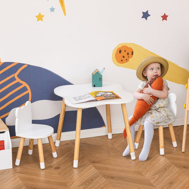 Ensemble table et chaises enfant design scandinave motif ourson