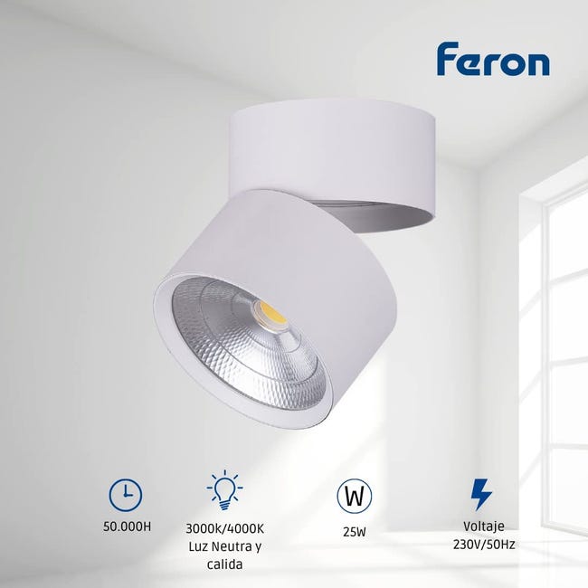 Feron Aplique LED Superficie, Focos LED Techo, Focos LED Interior 2415LM,  4000k, Lampara focos techo IP40