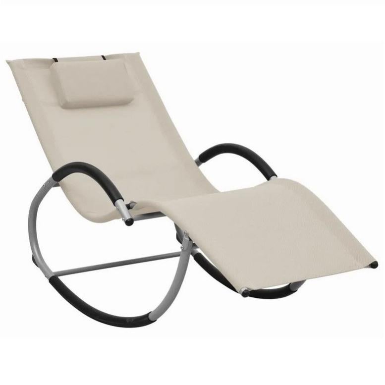 Chaise longue à bascule textilène beige et métal gris Tinoo Leroy Merlin