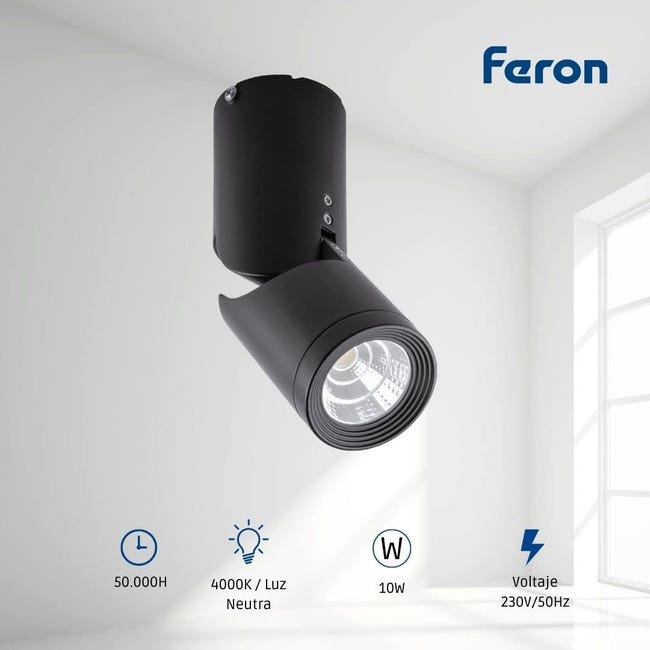 Feron Aplique LED Superficie, Focos LED Techo, Focos LED Interior 800LM, Bombilla 10W 4000k