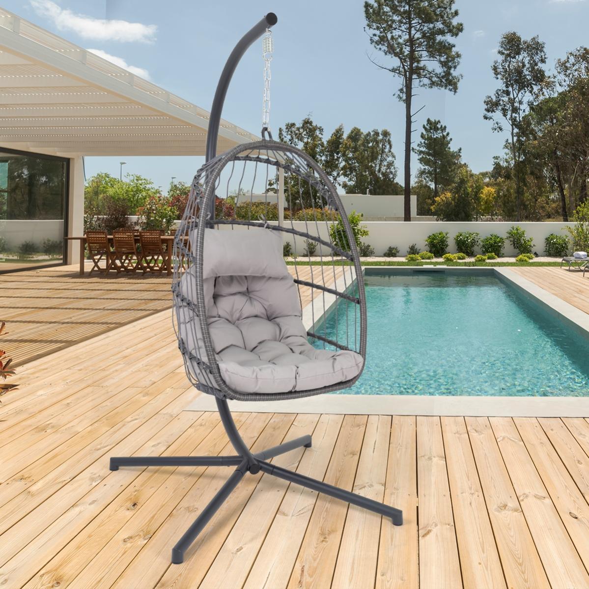 Poltrona Sospesa Da Giardino Con 2 Cuscini E Borsa - Altalena Per Esterno E Interno, Portata 150 Kg - Foto 3