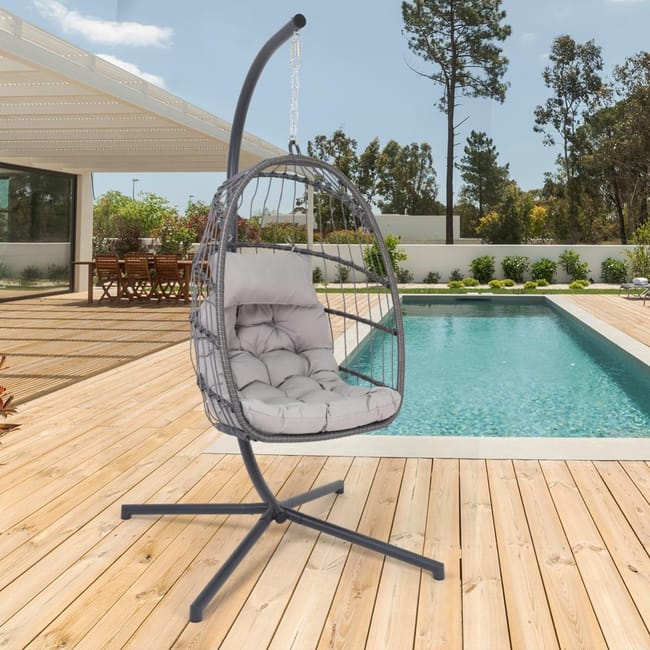 Poltrona Sospesa Da Giardino Con 2 Cuscini E Borsa - Altalena Per Esterno E Interno, Portata 150 Kg - Foto 3