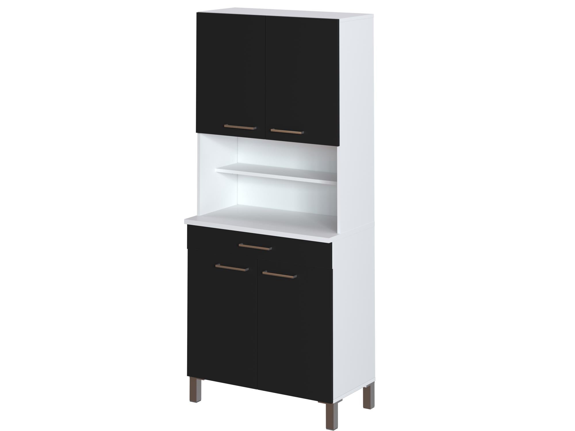 Buffet Meuble de Cuisine en melaminé coloris Blanc-Noir - Longueur 80 x
