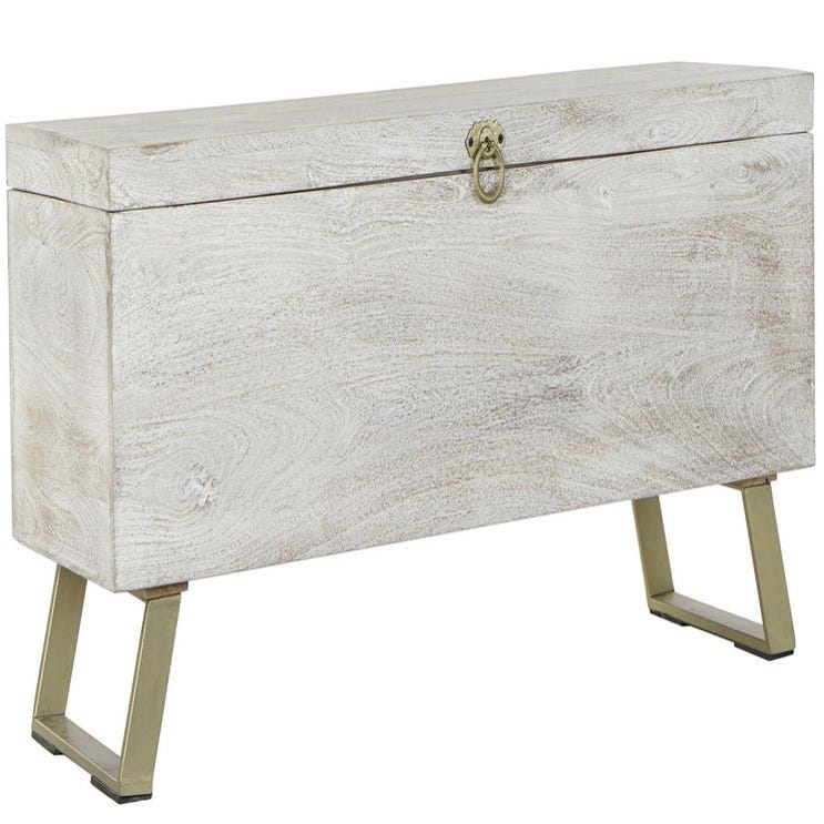 Banc Coffre De Rangement Enfant Logan – 60x30x34,5 Cm, En MDF Blanc Et Hêtre, Avec Vérin De Sécurité