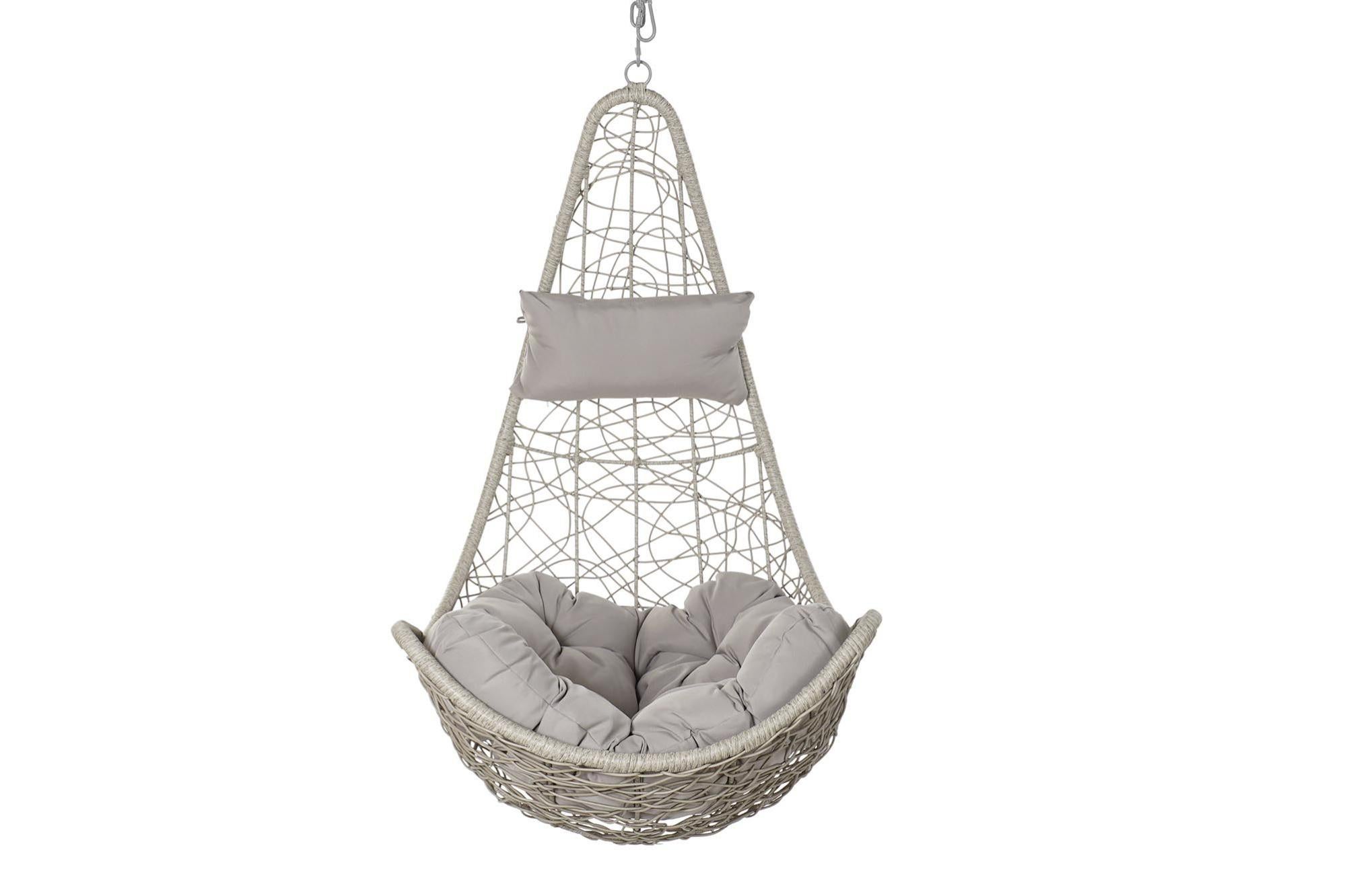 Fauteuil de jardin suspendu en rotin synthétique avec coussin gris