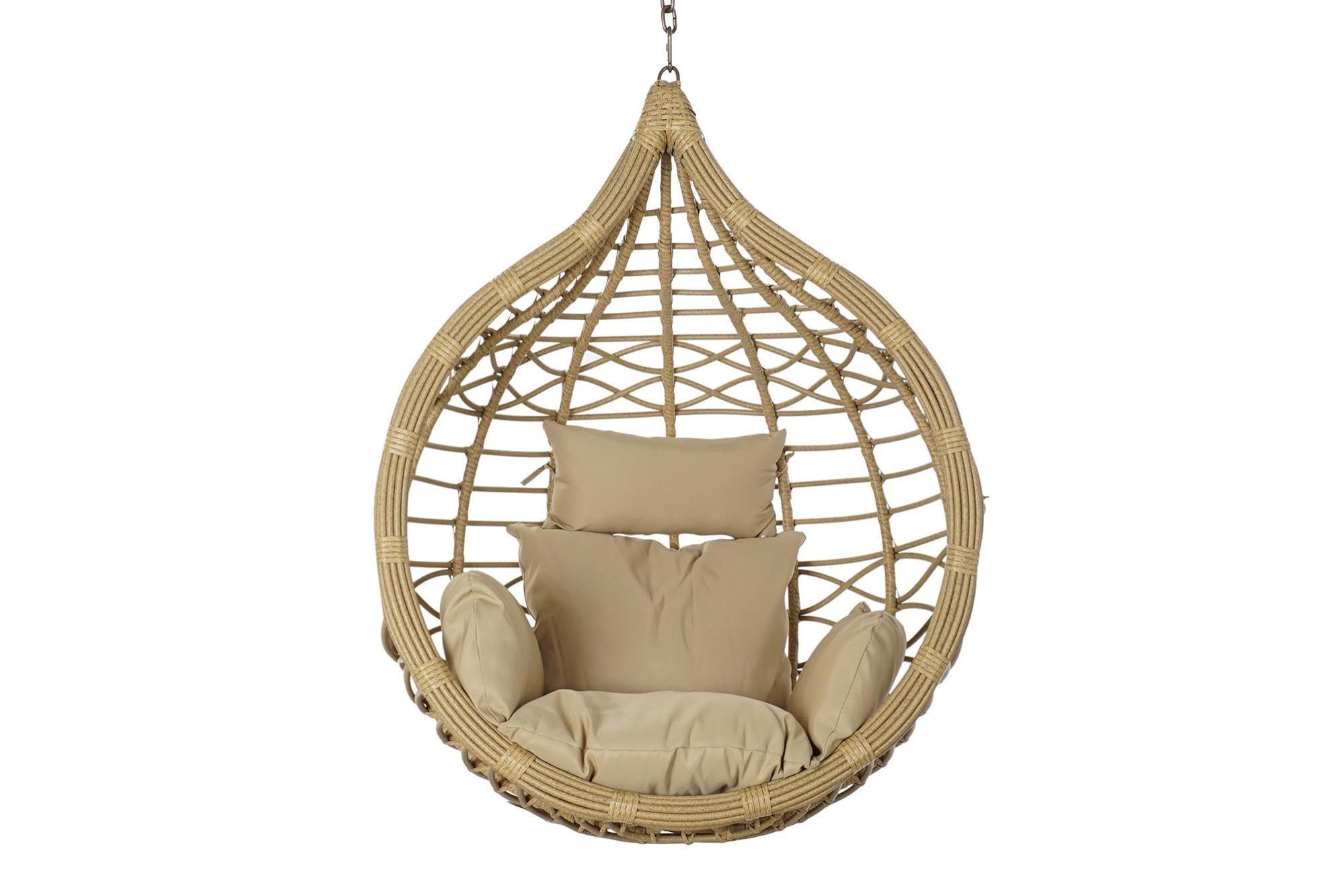 Fauteuil de jardin suspendu en rotin synthétique avec coussin marron