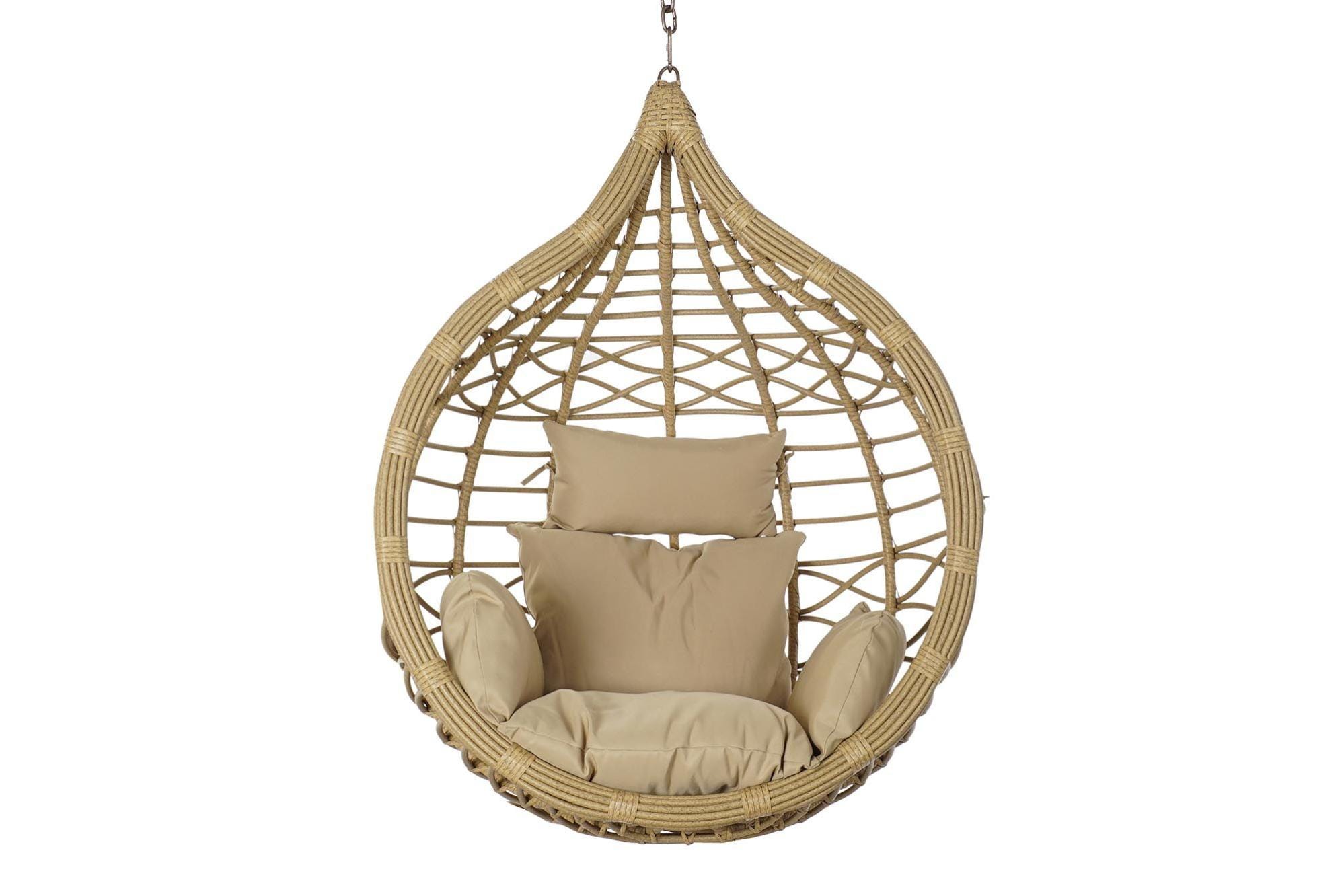 Fauteuil de jardin suspendu en rotin synthétique avec coussin marron