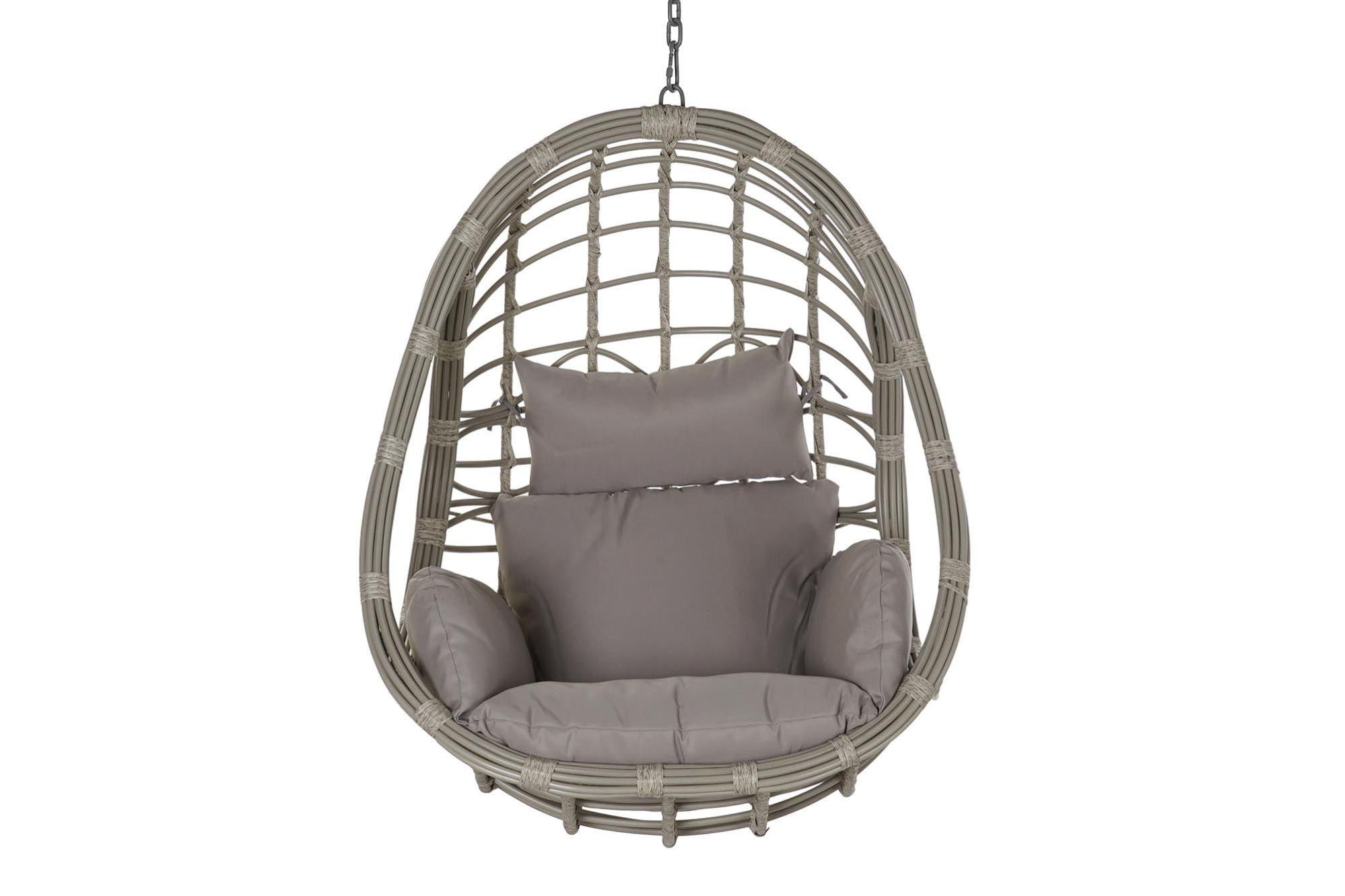 Fauteuil de jardin suspendu en rotin synthétique avec coussin gris