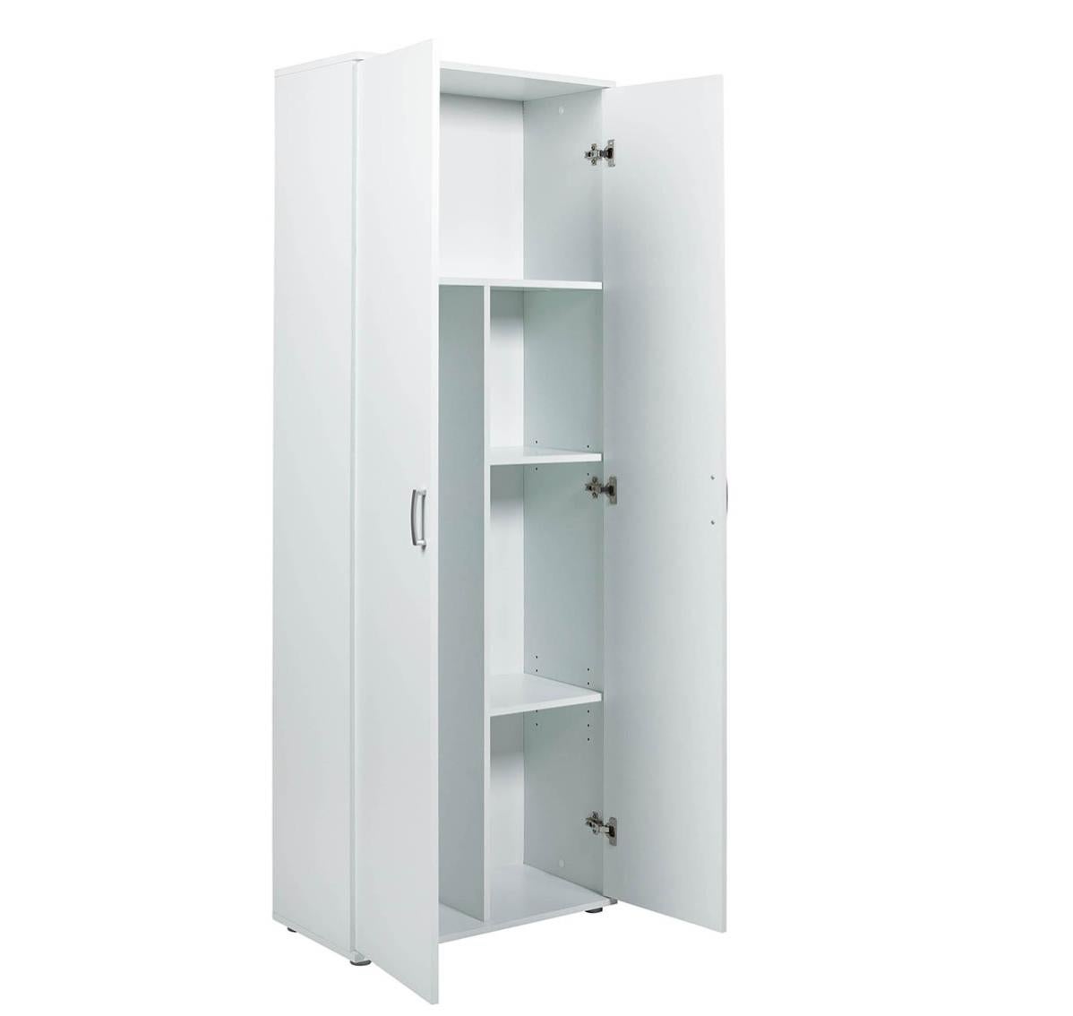 Armoire meuble de rangement 2 portes coloris blanc - Longueur 70 x Profondeur 34 x Hauteur 189 cm - 2