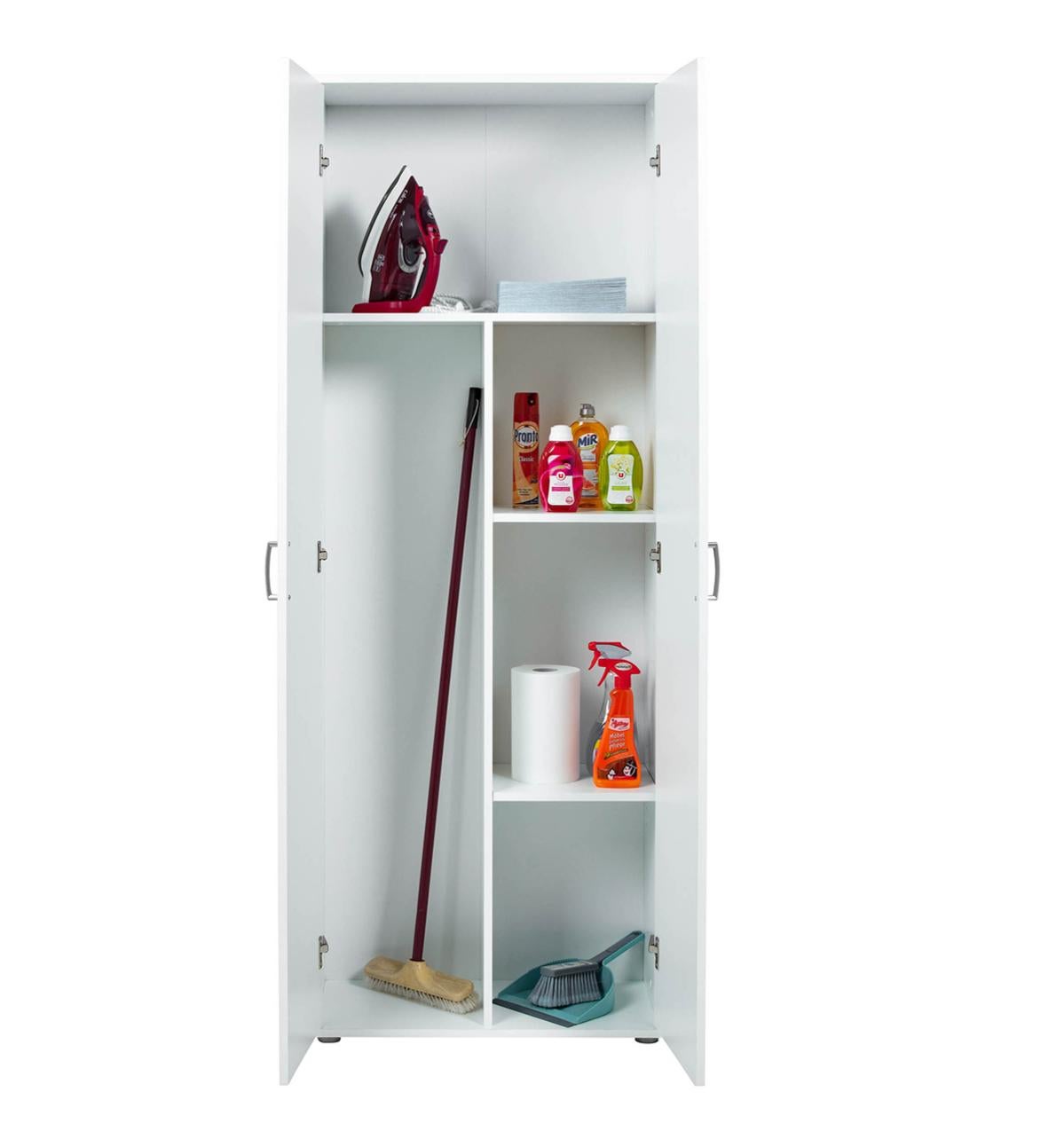 Armoire meuble de rangement 2 portes coloris blanc - Longueur 70 x Profondeur 34 x Hauteur 189 cm - 4
