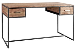 Bureau coloris naturel / noir en bois d'acacia et pieds en acier - longueur  125 x profondeur