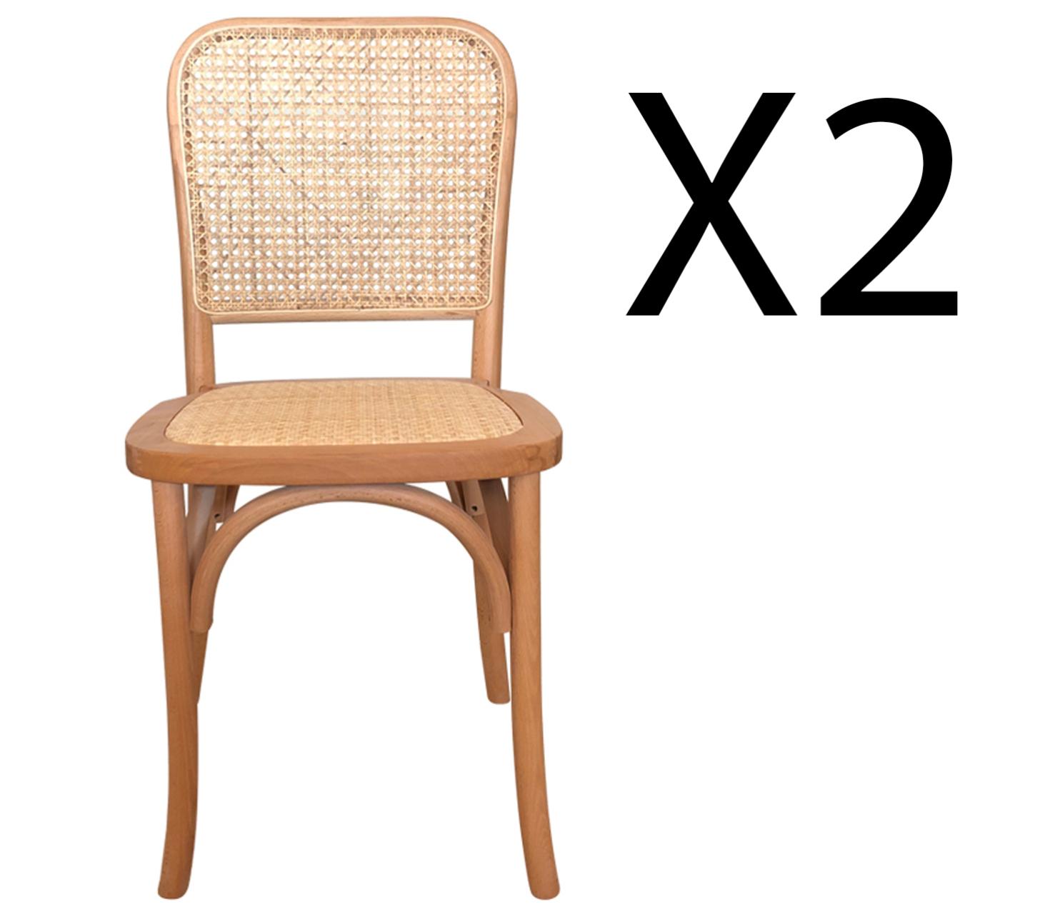 Lot de 2 chaises de salle à manger en bois et rotin coloris naturel ...