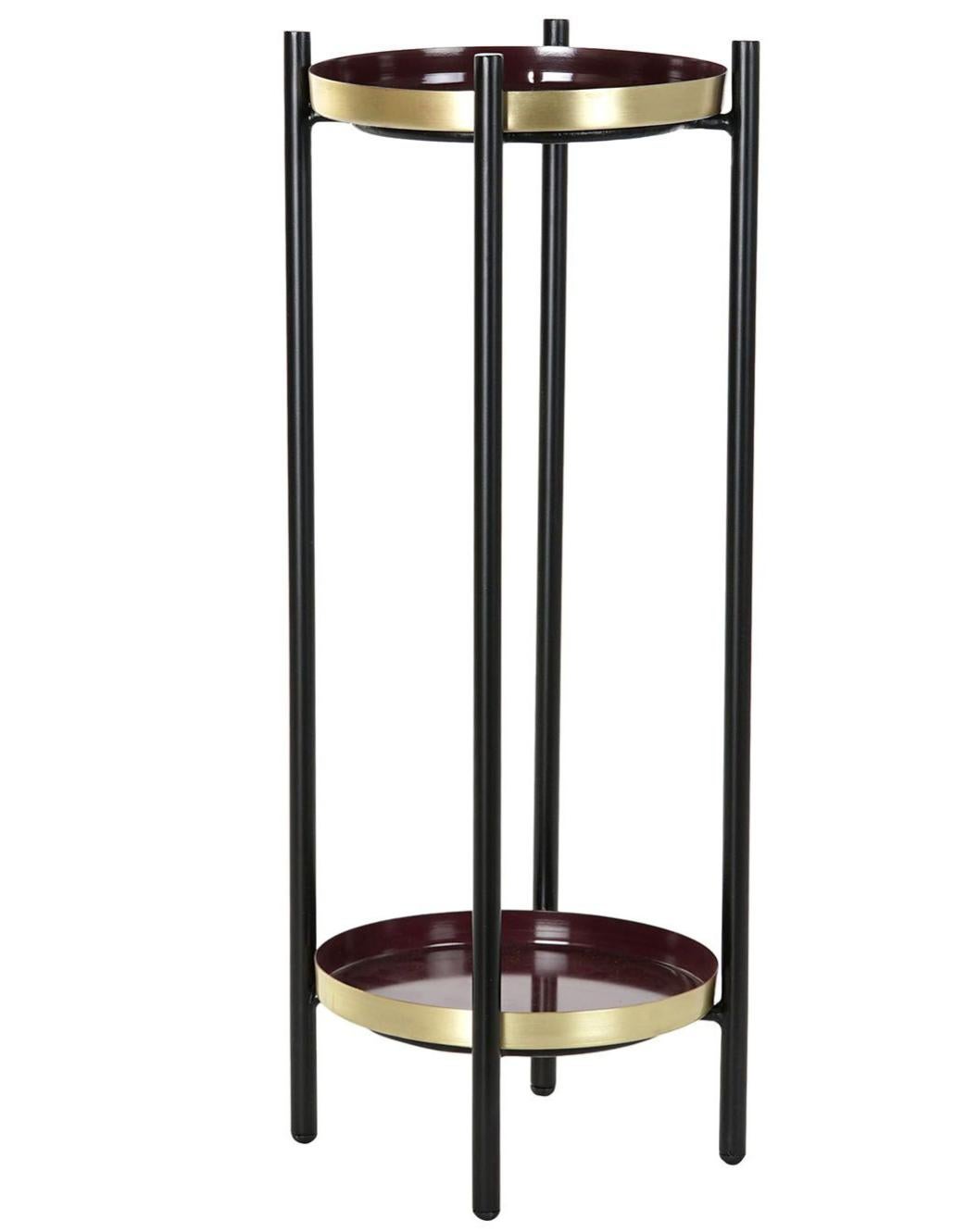 Table d'appoint ronde en fer coloris bordeaux doré diamètre 27 x