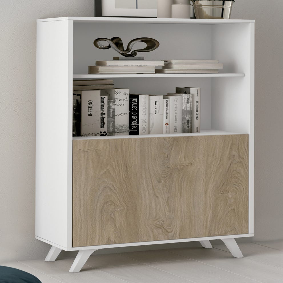 Bibliothèque étagère, meuble de rangement coloris blanc/chêne - Longueur 60  x Profondeur 39.6 x Hauteur 135 cm