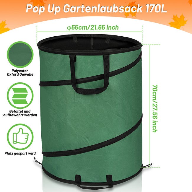 3x Sac Poubelle de Jardin Pop-Up Réutilisable pour Déchets Verts