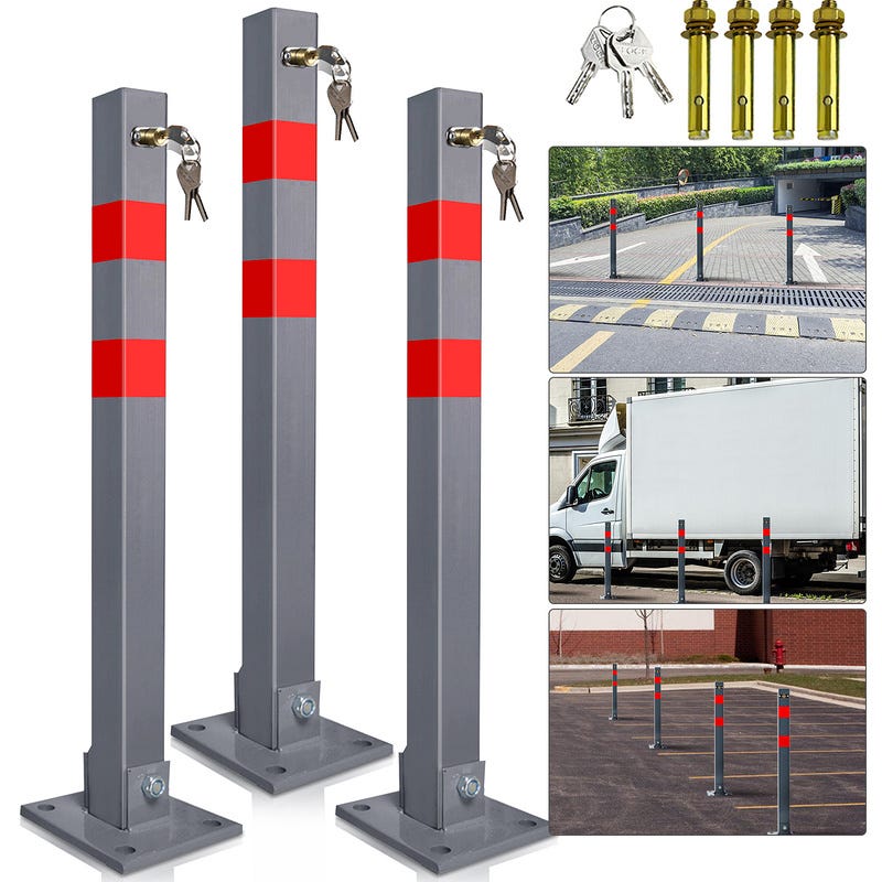 3X Barrera de aparcamiento Poste delimitador plegable angular de 65 cm  Barrera de aparcamiento para hormigonar