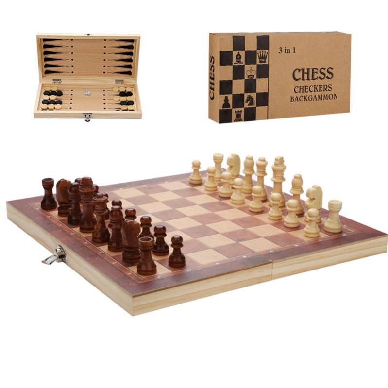 Jogo de xadrez artesanal conjunto de xadrez dobrável mesa de xadrez de  madeira 3 in1 29*29cm