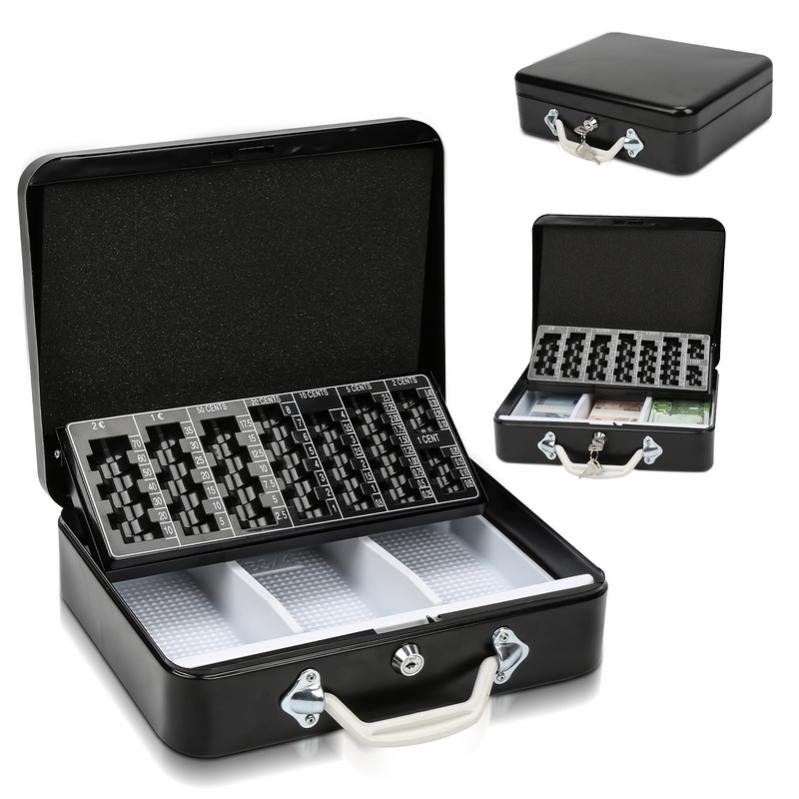 Caisse à Monnaie HMF - 30x24x9cm - Plateau Euros Amovible - Serrure De Sécurité