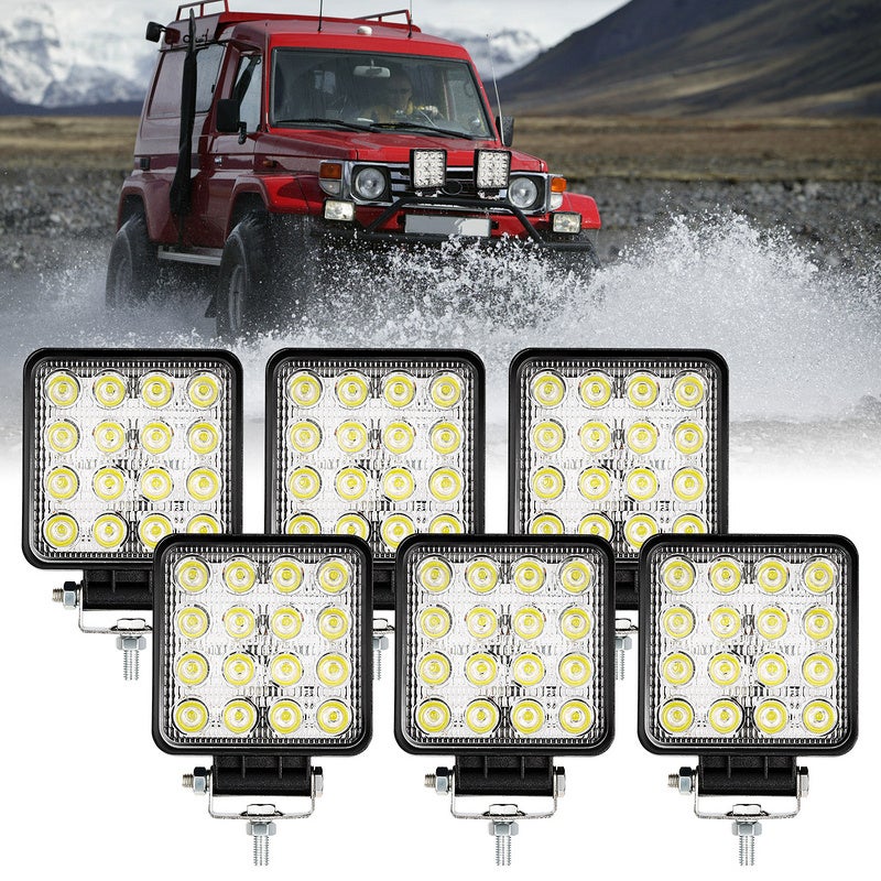 6x Phare de Travail LED 48W LED Phare Travail Projecteur Feux  Antibrouillard pour Voiture Camion UTV SUV Offroad Tracteur