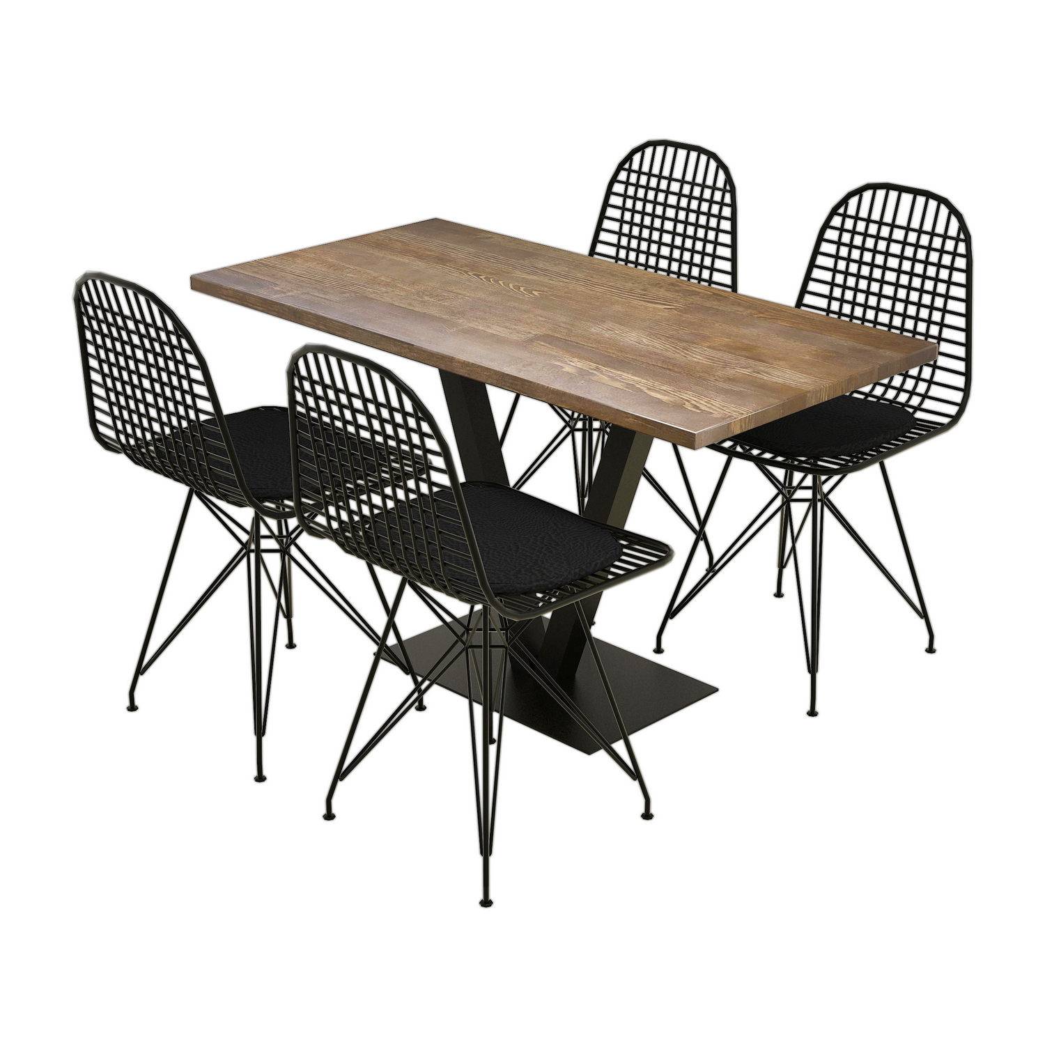 Table et 4 chaises PLIZ décor noyer et pieds noir