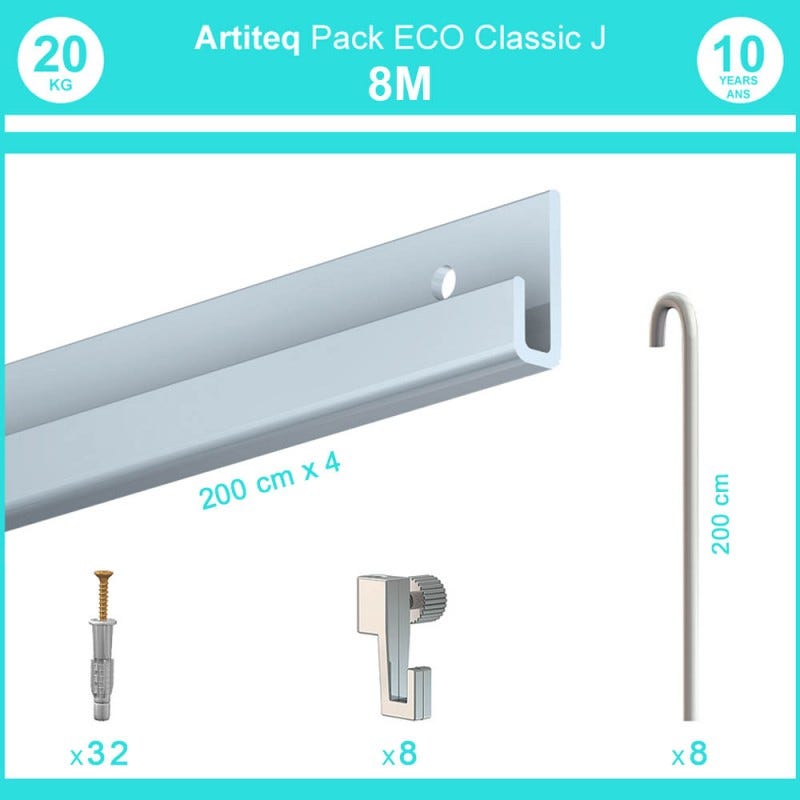 18€55 sur Cimaise Box Artiteq Classic ÉCO Gris + fils perlon - 10 mètres -  Kit accrochage tableau - Métrage : 10 mètres - couleur : gris aluminium -  Achat & prix
