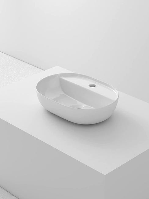 Lavabo De Ceramica Sobre Encimera Redondo Blanco Brillo Taladro Grifo 42 x 30 x 12 cm SFOC42DECO Lavabo De Ceramica Sobre Encimera Redondo Blanco Brillo Taladro Grifo 42 x 30 x 12 cm SFOC42DECO