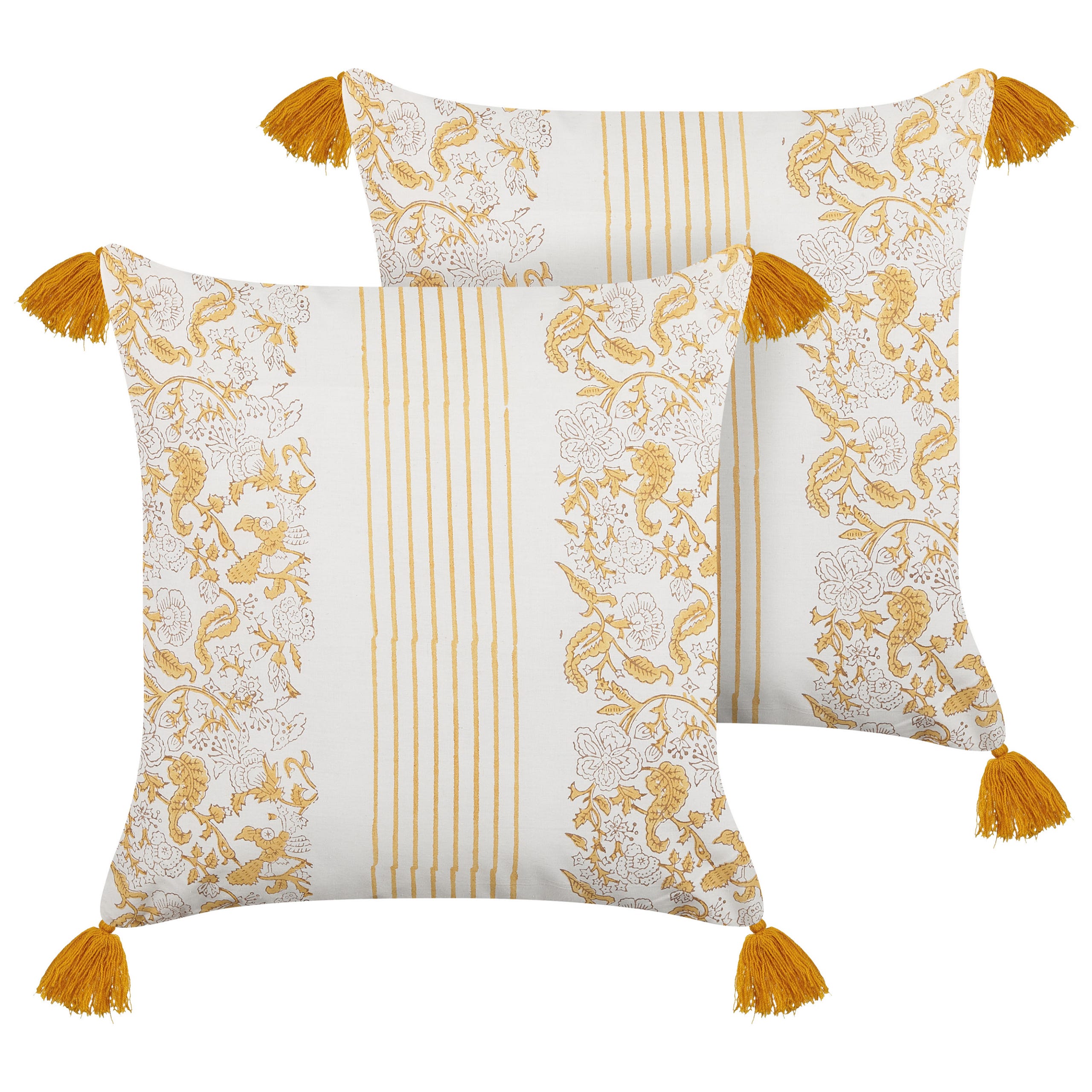 Set di 2 cuscini cotone giallo senape e bianco 45 x 45 cm BILOBA