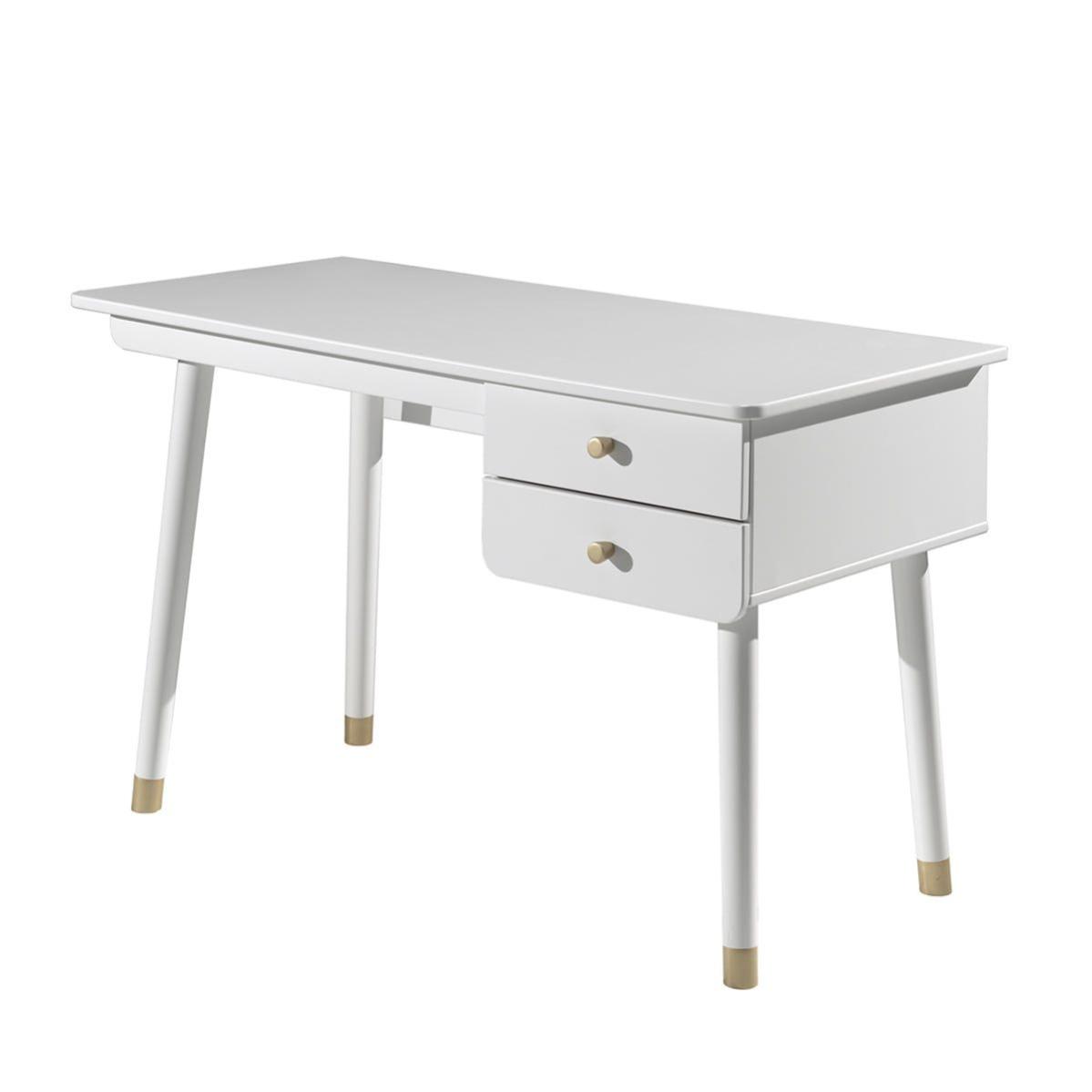 TINY WHITE Bureau 2 Tiroirs Blanc et Gold Leroy Merlin