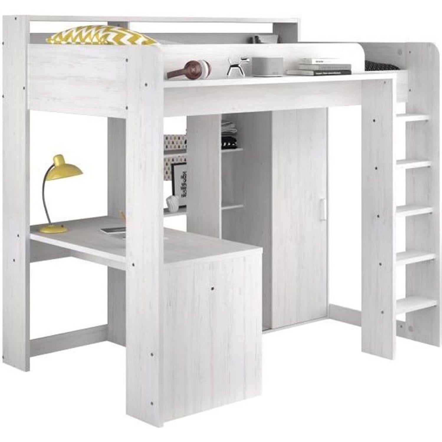 Letto a soppalco 90x200cm con scrivania,vano portaoggetti,appendiabiti