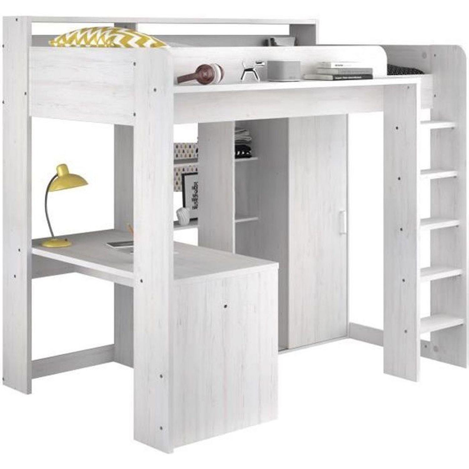 Letto a soppalco 90x200cm con scrivania,vano portaoggetti,appendiabiti Letto a soppalco 90x200cm con scrivania,vano portaoggetti,appendiabiti