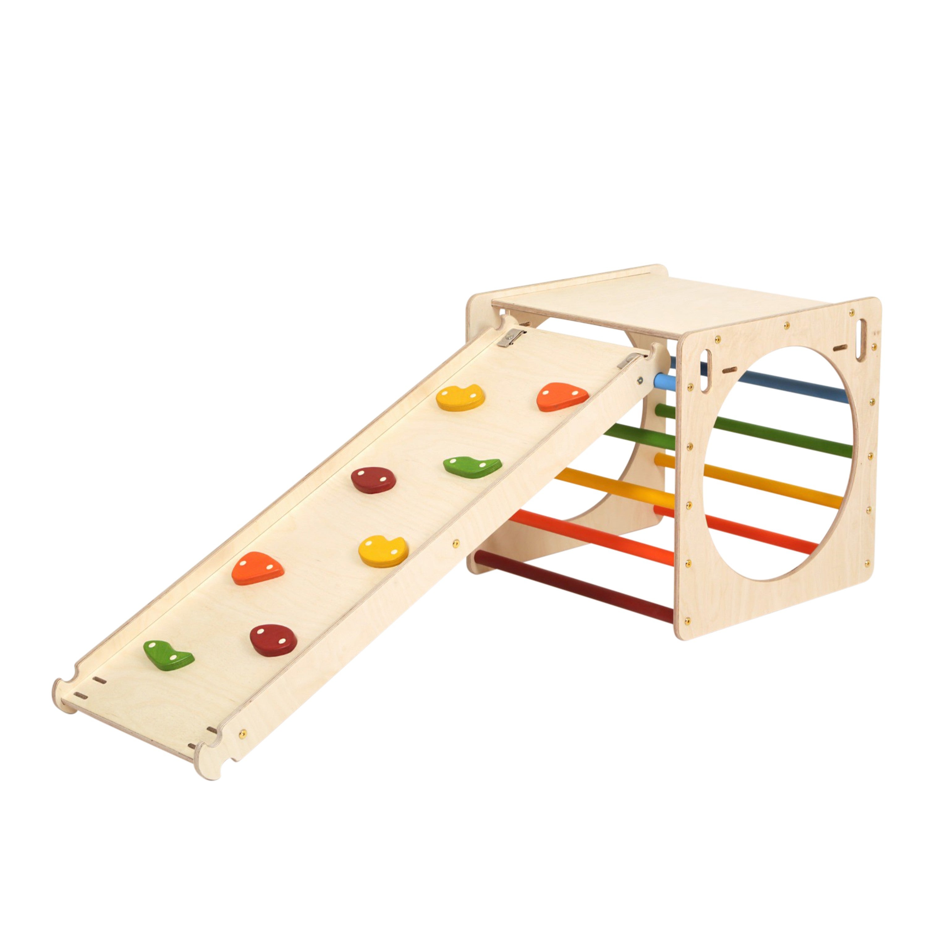 KateHaa Triangle d'escalade en bois aux couleurs de l'arc-en-ciel, Structure / Cadre d'escalade d'intérieur pour enfants, Jouets Montessori